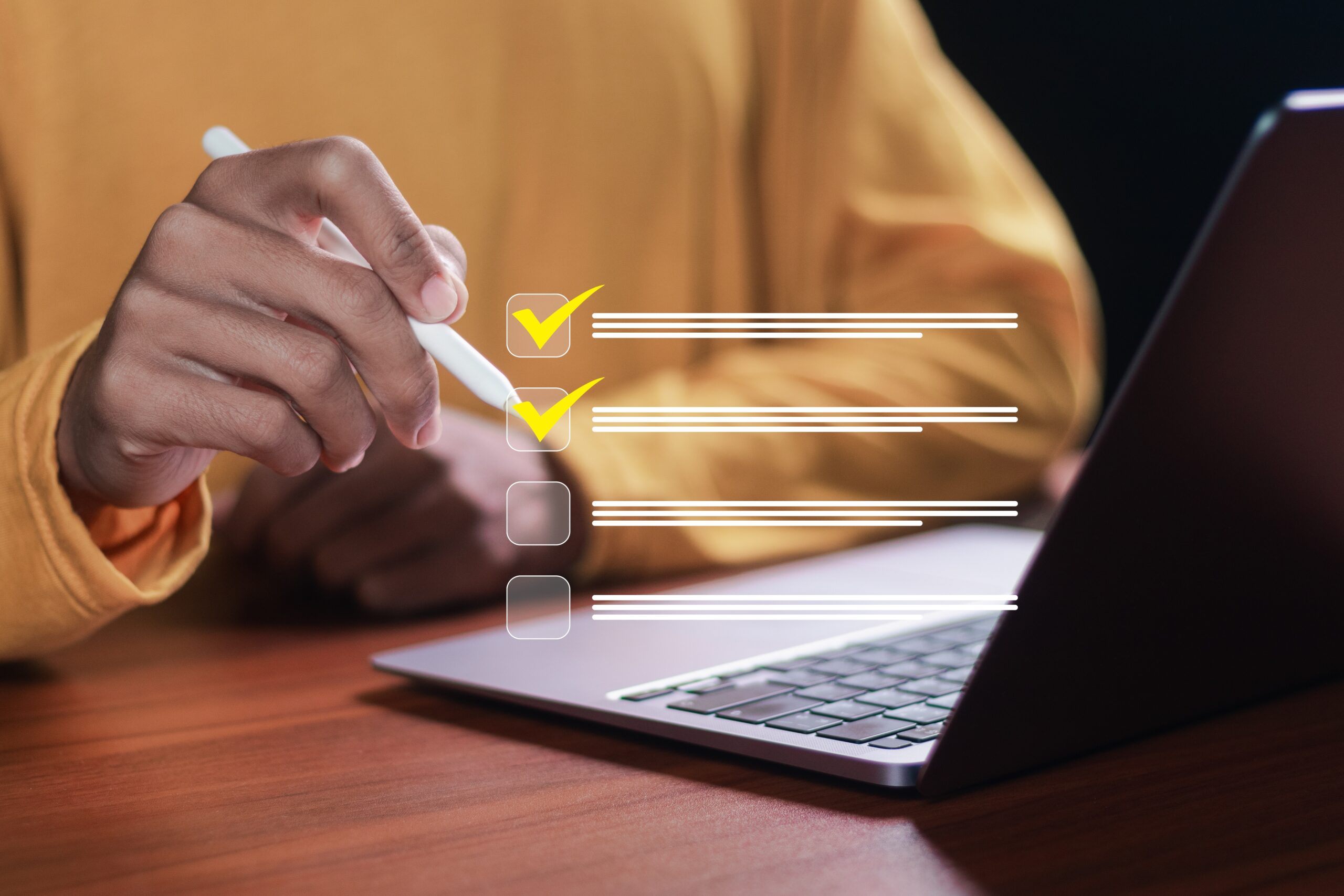 Checklist,Concept,,Person,Checking,Mark,In,Checklist,On,Virtual,Screen,
